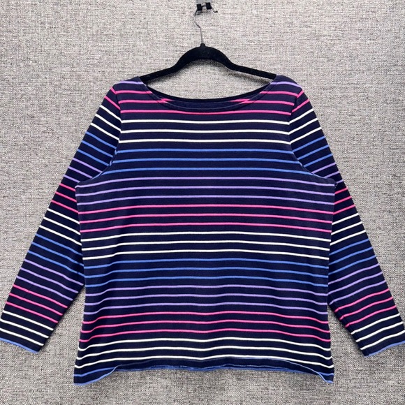 Talbots Womens Blouse Size X Striped Cotton‎ Top Long Sleeve Boat Neck Colorful - Picture 1 of 12
